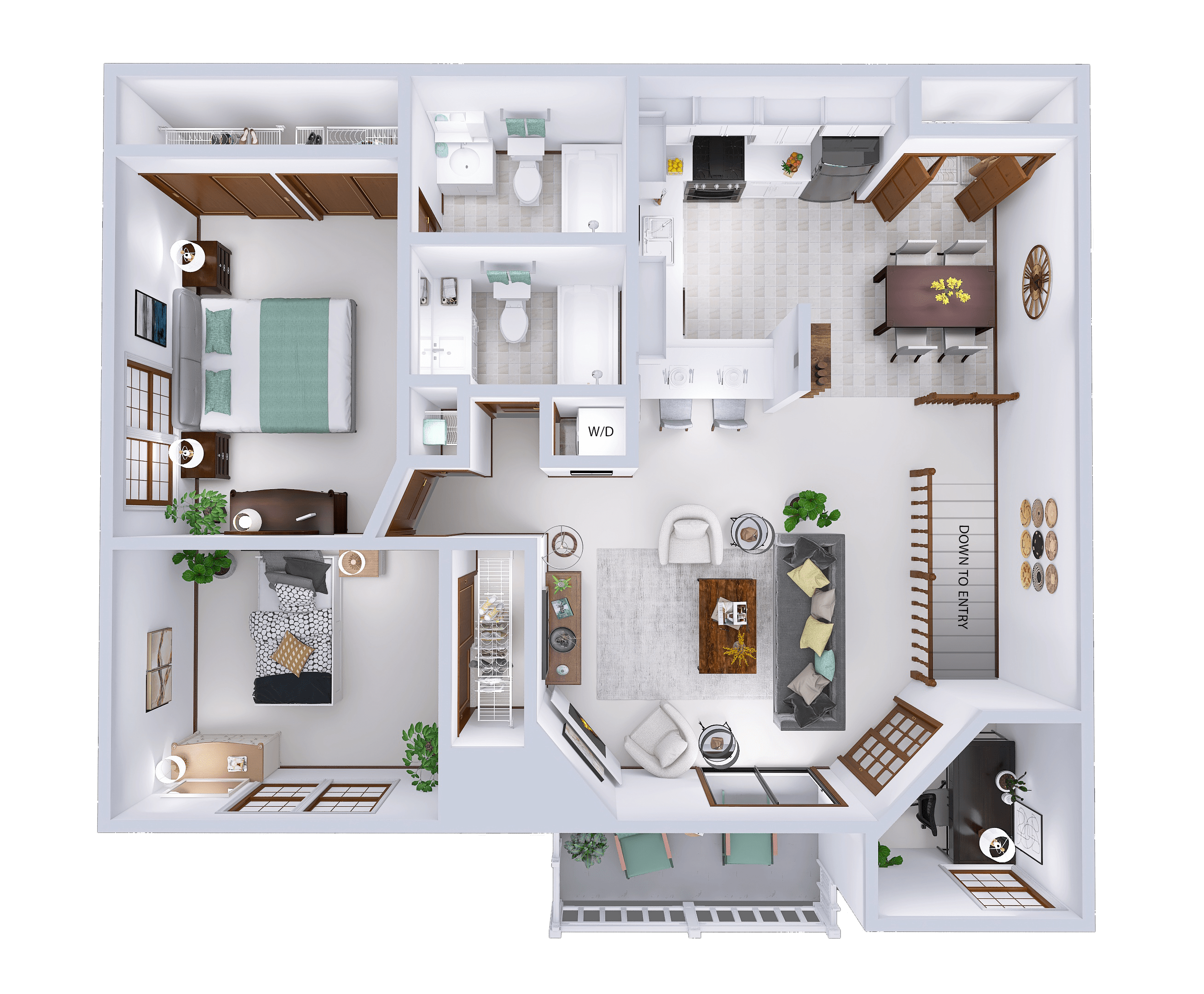 Floor plan for 2 beds, 2 baths, 1111 sqft
